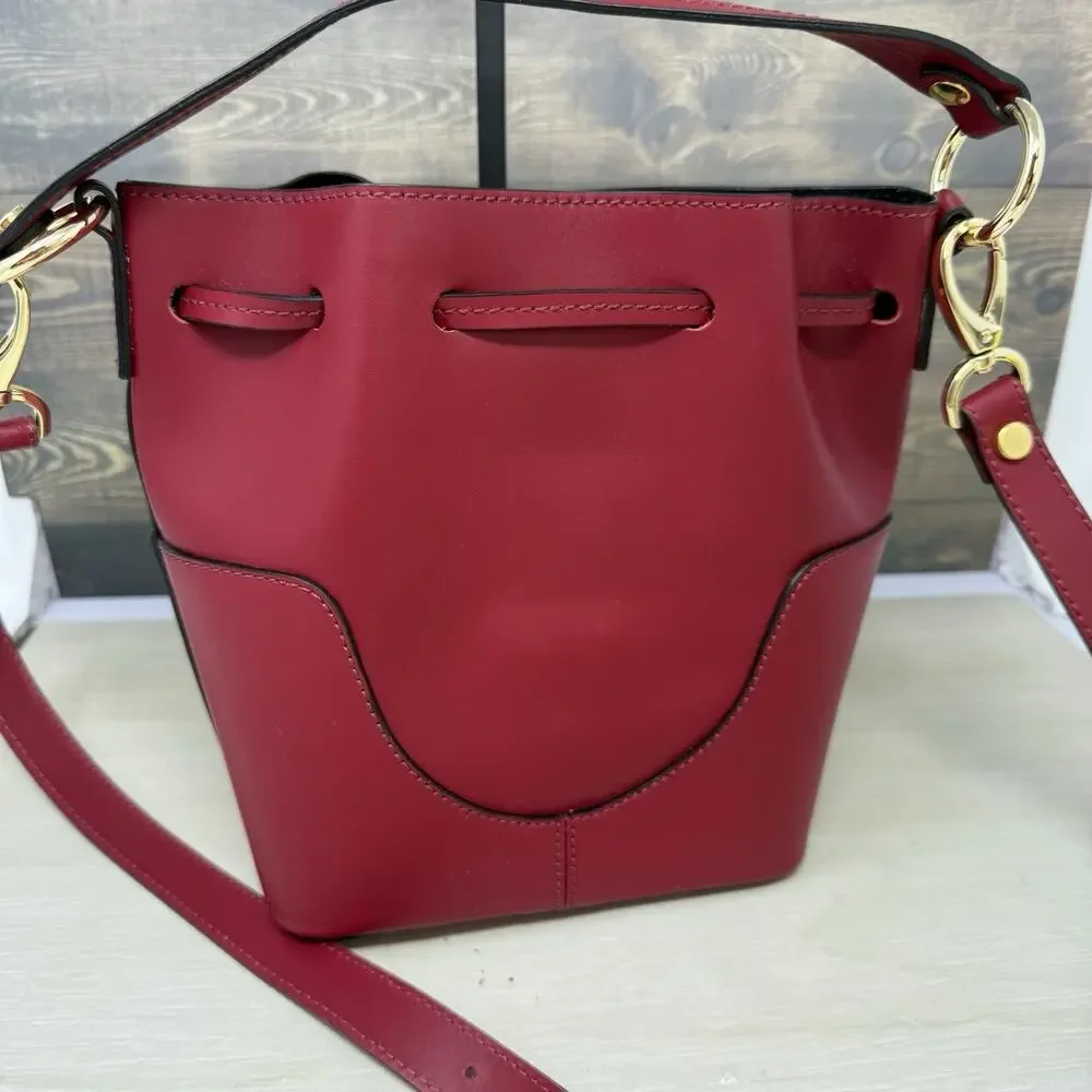 A. Bellucci Bucket Bag Red Leather Drawstring Made in Italy Crossbody Purse
